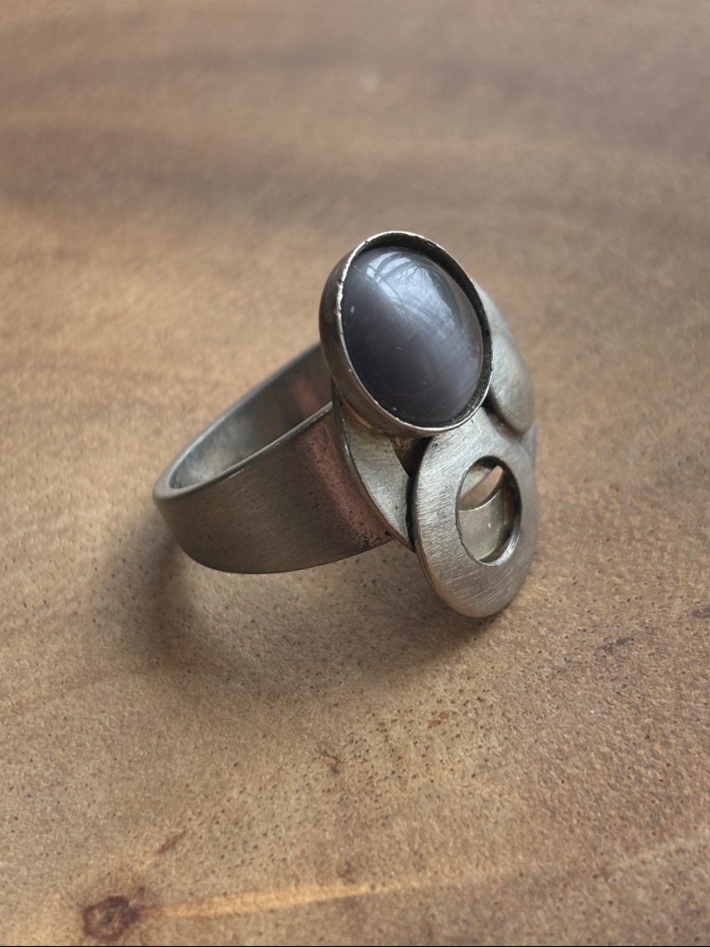 Christophe Poly Abstract Avant Garde Gray Cat's Eye Oval Ring